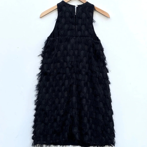 NWT ANTHROPOLOGIE Women’s Black Roxie Textured Fringe Polka Dot Mini Dress - Picture 5 of 8